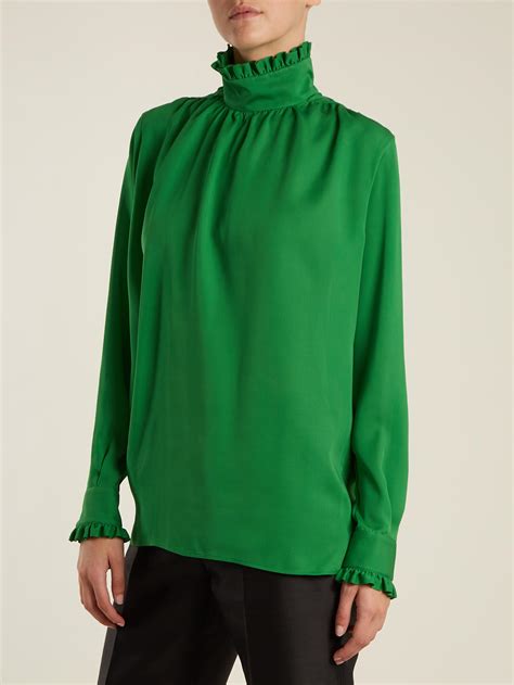 gucci green silk blouse